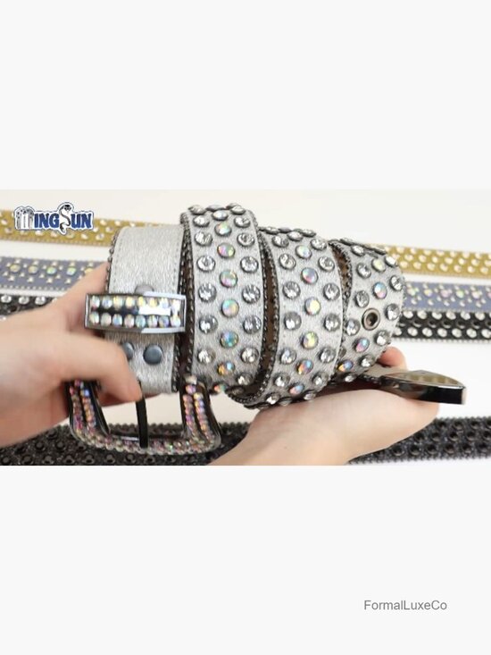 Rhinestone Studded Belt - Microfiber Leather Unisex Adjustable Punk Cowboy Belt main image 5